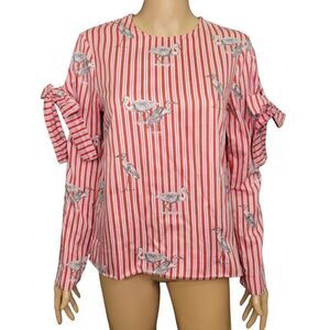 Zara Woman Striped & Crane Print Blouse (Size M)